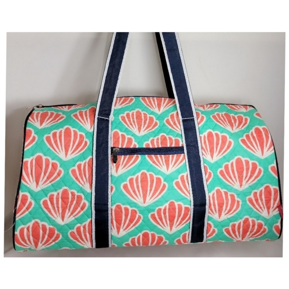 N. Gil Quilted Coral & Seafoam Shell Print XL Duffel Bag